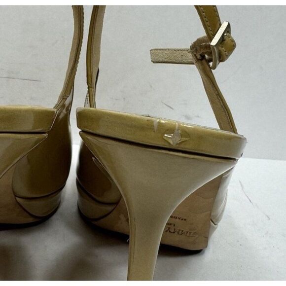 Jimmy Choo Patent Leather Tan High Heels Slingback Peep Toe Womens Size 7 / 37 - Picture 8 of 11